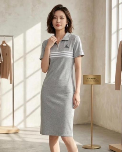 Soft Grey Fitted Midi Dress