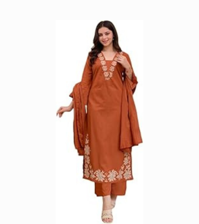 Women’s Silk Embroidery Anarkali Kurta Pant with Dupatta
