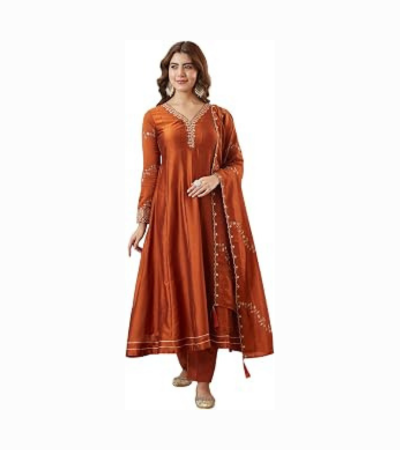 Women’s Silk Embroidery Anarkali Kurta Pant with Dupatta
