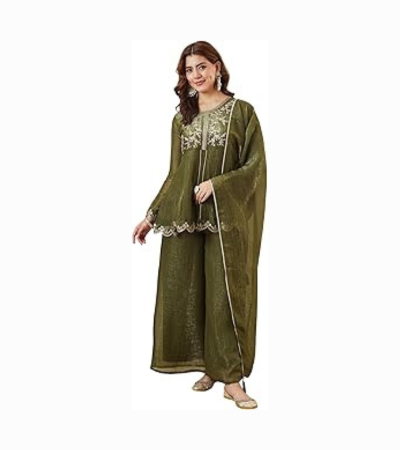 Women’s Silk Embroidered Peplum Kurta Sharara with Dupatta
