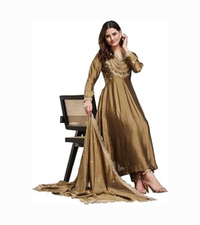 Women’s Silk Embroidery Anarkali Kurta Pant with Dupatta