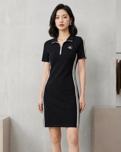 Black Polo Collar Mini Dress