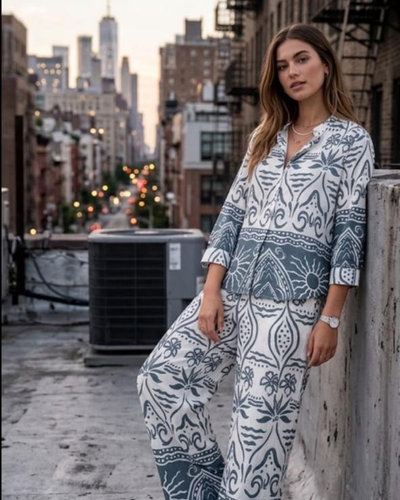 Blue Printed Long Sleeve Co-Ord Set