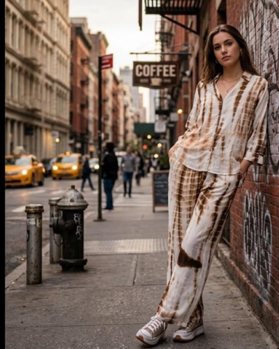 Beige Printed Relaxed Co-Ord Set