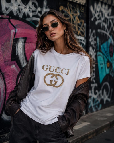 White Double Logo Graphic T-Shirt